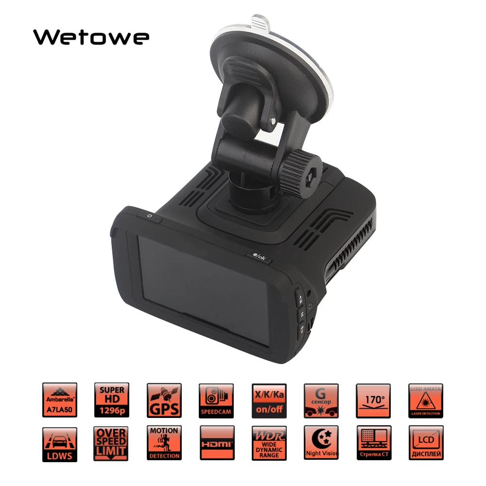 Wetowe T81 3 в 1 видеорегистратор Автомобильный видеорегистратор Камера Ambarella A7 радар детектор gps LDWS Full HD 1296p 170 градусов видеорегистратор Регистратор