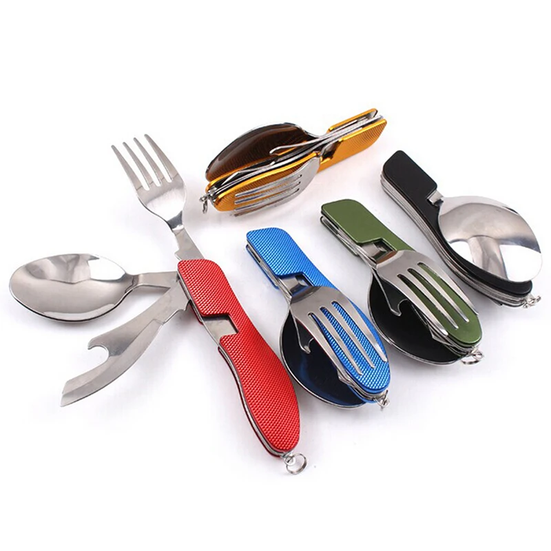 Multi function Outdoor Camping Picnic Tableware Stainless Steel Cutlery