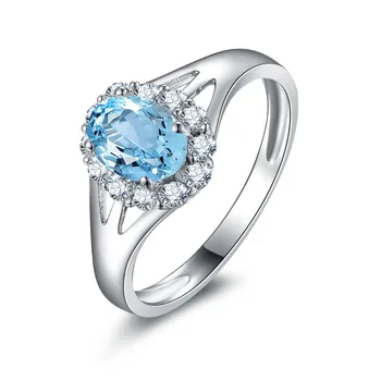 

AINUOSHI Natural Blue Topaz Halo Ring 0.75ct Oval Cut Gemstone Genuine 925 Sterling Silver Jewelry Ring Engagement Wedding Ring