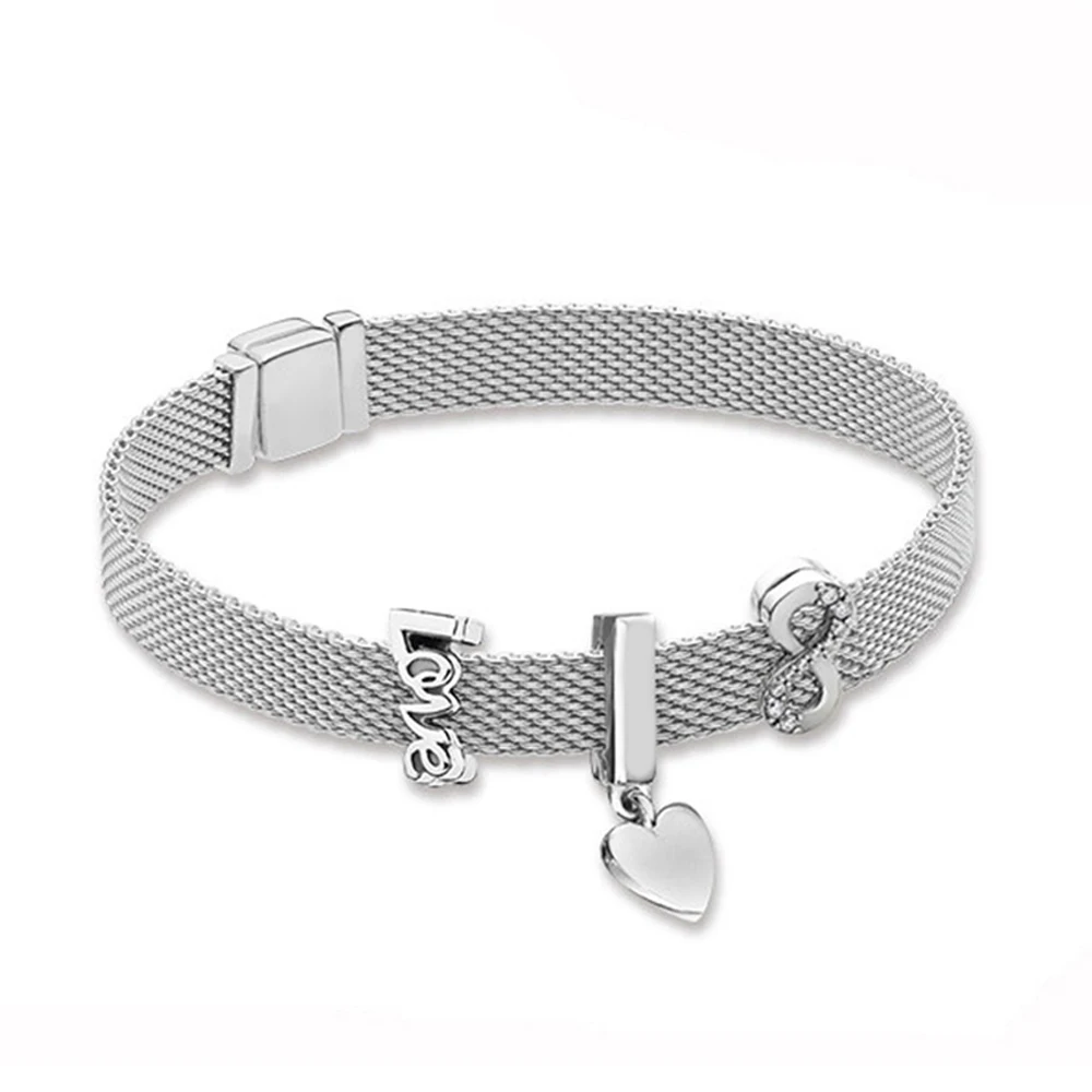 

Dorapang NEW 100% 925 Sterling Silver New Reflexions Floating Heart Clip Charm Love Clip SPARKLING INFINITY CHARM Bracelet Set
