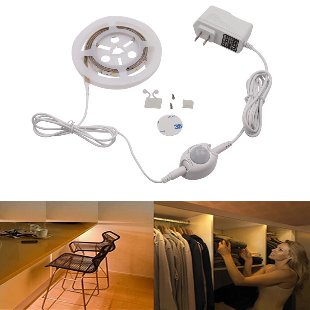 Motion Activated Sensor Bed Light Warm white 1.2M LED Strip Night 12V Cabinet with Automatic Shut Off Timer | Лампы и освещение