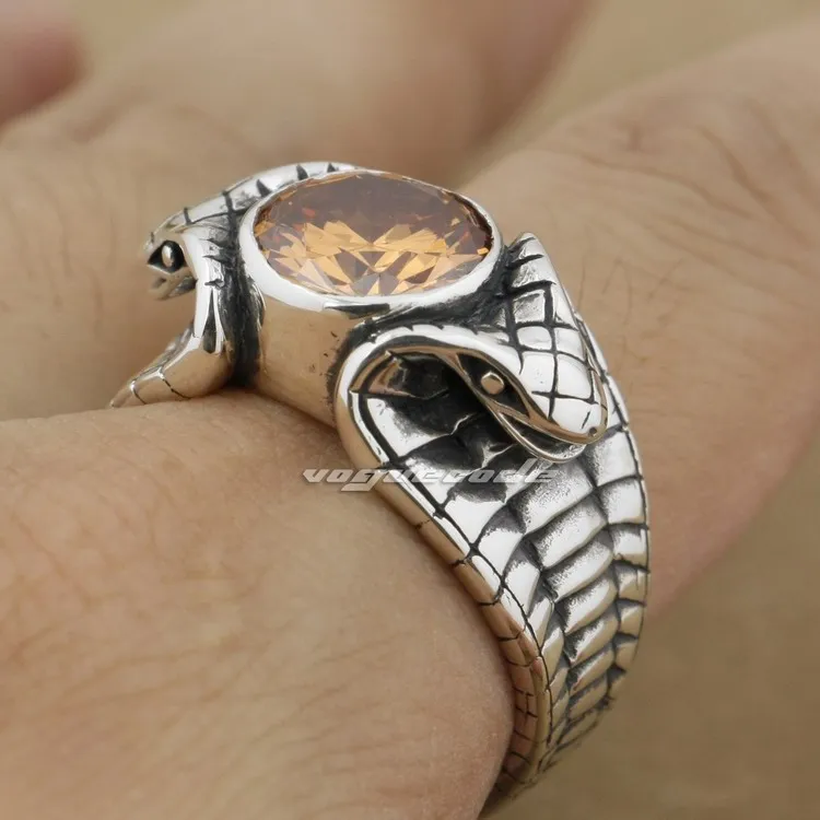 

Orange CZ Stone 925 Sterling Silver Cobra Fashion Ring 9K011A US Size 8~13