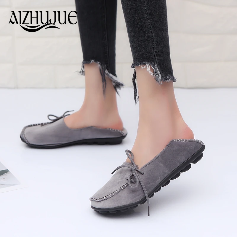 

AIZHUJUE Women flat shoes loafers genuine leather new style round toe shallow spring/autumn ladies shoes plus size 36-44