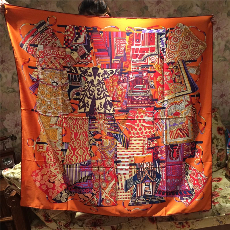 

Ethnic Style Jinyi Pattern Printed 100% Real Silk Square Scarf Shawls Women Coat Wraps Headscarf Poncho 135*135cm