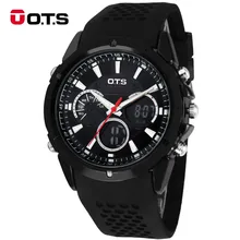 OTS Спортивные Часы dual time Auto LED Дата День Сигнализация Черный Резиновая Лента Аналоговый Кварцевые Военные Цифровые Часы relógio
