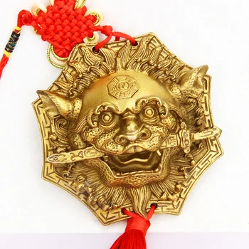 

SHUN Select Style Lion biting sword copper lion hang Pieces Tiger Head Shoutou Decoration Household