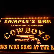 DZ037-для персонализированного названия ковбоев оставьте свои пистолеты в Бар Пиво светодиодный неоновый свет знак