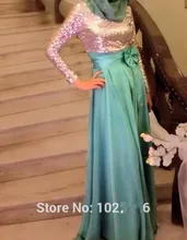2016 Muslim Evening Dresses Sheath Long Sleeves Squins Chiffon Scarf Islamic Dubai Abaya Kaftan Long Evening Gown Prom Dress