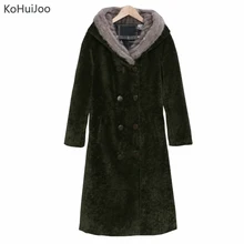 S-3XL Plus Size Winter Thick Wool Blend Coats Women Double Breasted Sheep Cut Cashmere HoodedWoolen Long Overcoat Korean Jacket