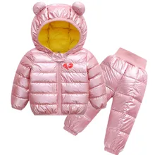 Детский Зимний лыжный комплект, одежда для малышей Детские Пуховые хлопковые куртки и штаны костюм из 2 предметов для маленьких мальчиков и девочек, От 1 до 5 лет зимний комбинезон