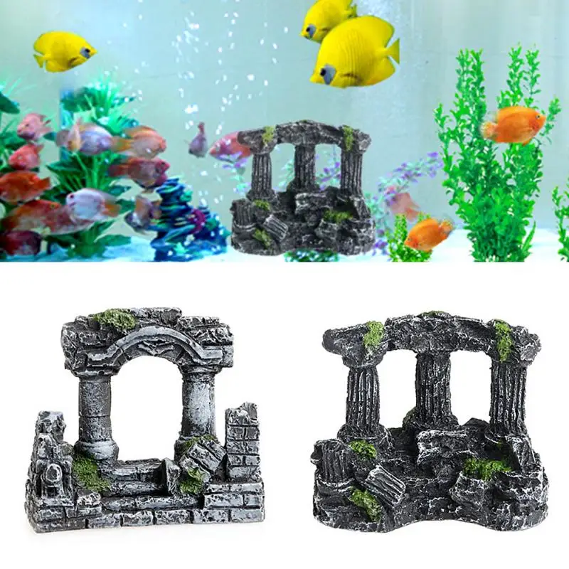 Goedkoop Nieuwe Hars Rome Vierkante Steen Pijlers Aquarium Landscaping Fish Tank Decor Bi Kolommen Tri Kolommen #0911
