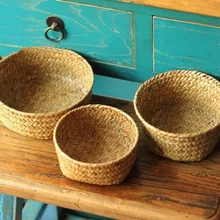 Круглая корзинка из морских водорослей корзины ручной работы для хранения коробка корзины для хранения мелочей высокое качество морская трава коробка украшение дома Бытовая коробка