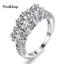 Visisap White gold color ring brilliant cut cubic jewelry engagement Wedding Rings For Women jewelry resell