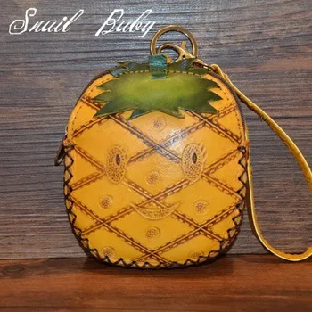 

new genuine leather wallet handmade coin purse Cartoon coin bag fruit purse genuine leather wallet female Mini pineapple bag