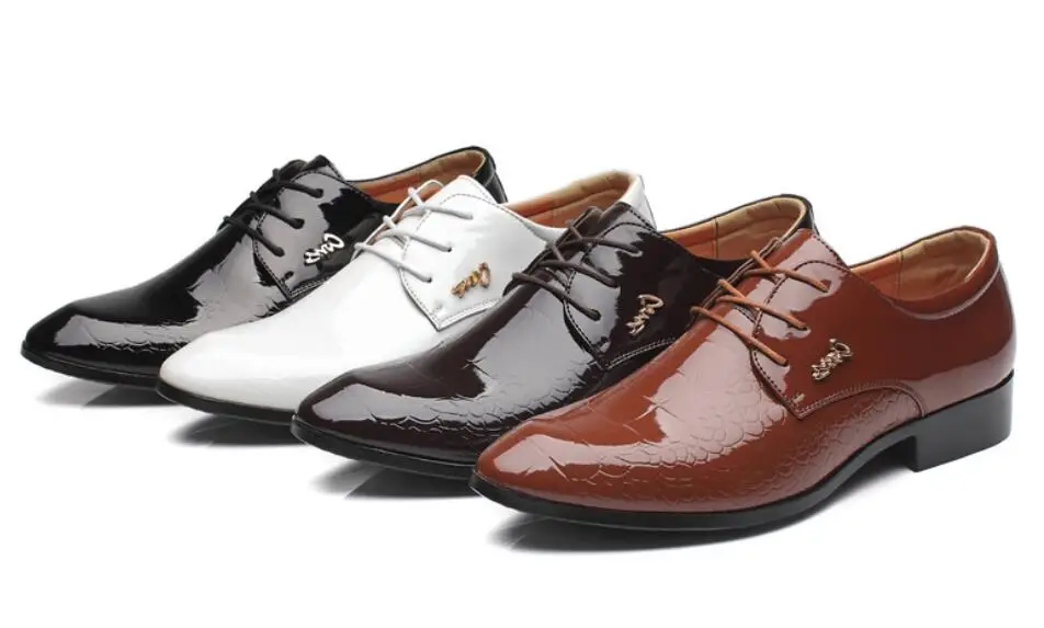 white Cuir Hommes brown Pointu D'affaires Pour Oxford Chaussures wine Black Red Bout Formelles Mariage Brevet De Robe En 5XwqZnH