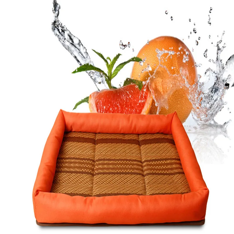 Cool Summer Pet Straw Dog Bed Comfortable Bamboo Sleeping Mat Pet Nest Kennels Rattan Grass Cool