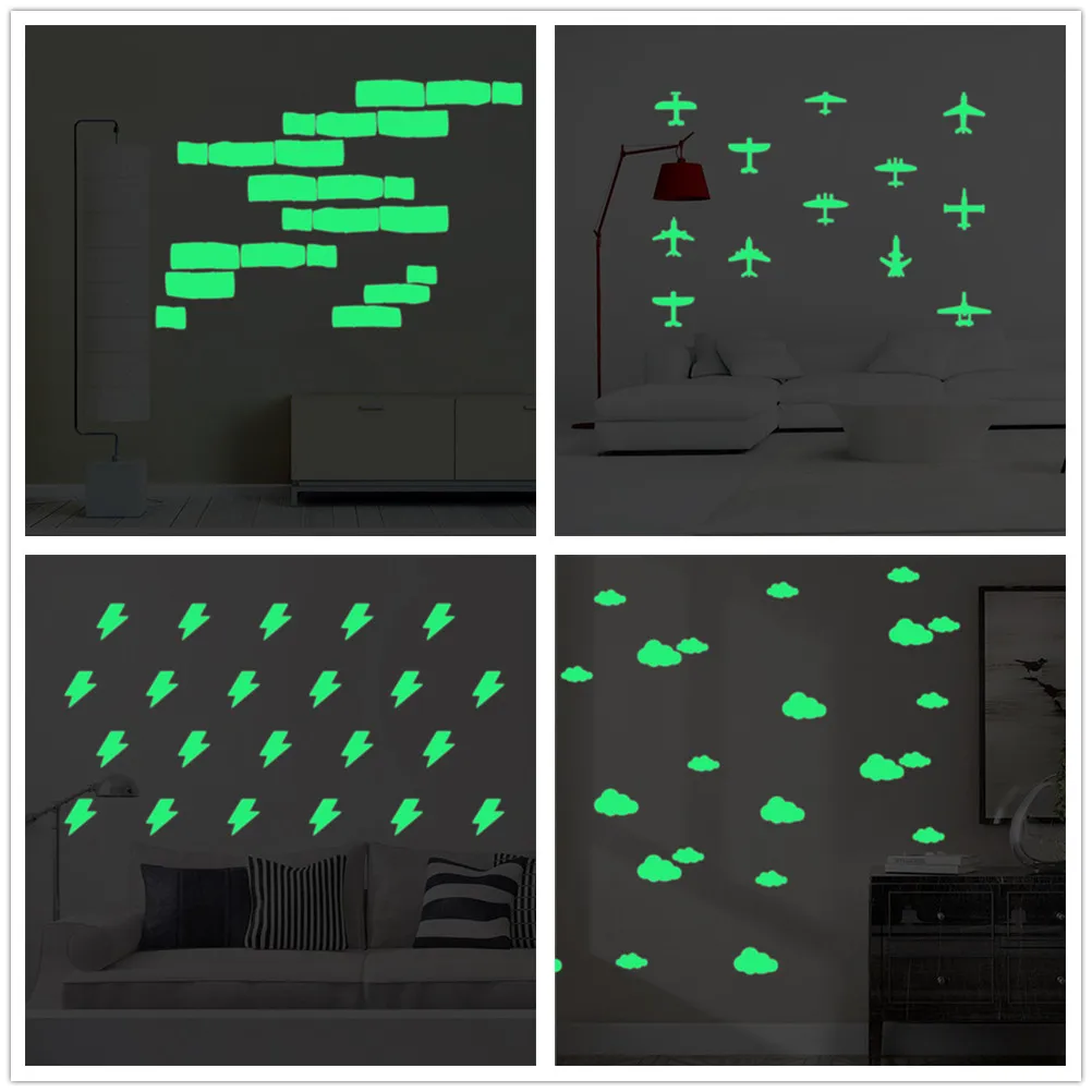 

Phosphorescent Cloud Brick Flask Plane Home Stcikers Room Fosforescente Wall Sticker Mural Decoration Decal DIY Luminous Poster