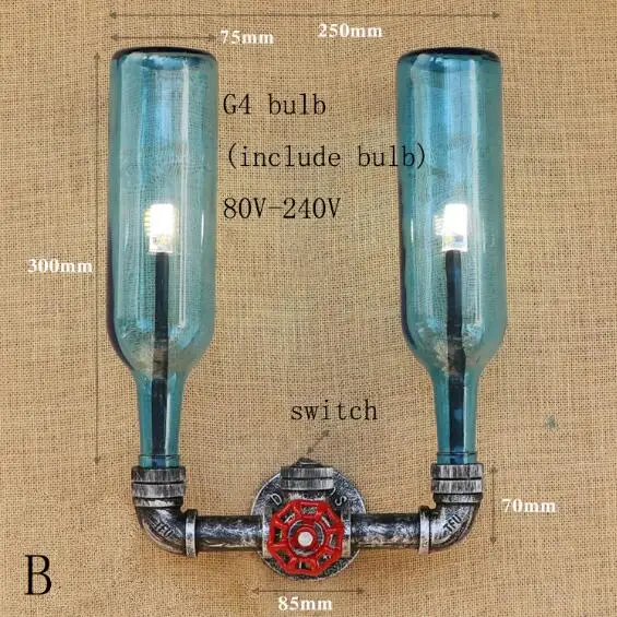 Ретро промышленная лампа в стиле стимпанк светодиодный настенный светильник Стекло тени Утюг ржавчины кровать свет G4 лампочка настенный светильник для гостиной ресторана 220 V - Цвет абажура: B