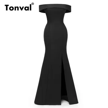 

Tonval Off Shoulder Sexy Night Out Formal Dress Women Elegant Bodycon Split Side Banquet Dress Evening Party Maxi Dresses