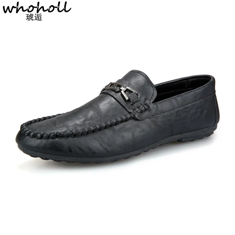 

WHOHOLL Spring Men flat Shoes Leather Casual Non-slip Driving Shoes male Trend Loafers Slip On Men Office Dress Shoes Soft