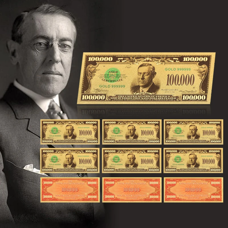 Wholesale Colorful American Gold Plated Bill One Hundred THousand Dollar Currency Paper Money