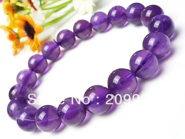 

huij 00431 Natural Purple Amethyst Crystal 10-10.5mm Round Beads Bracelet