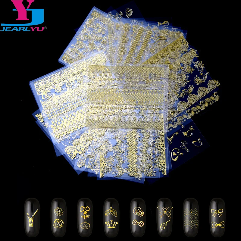 

30pcs Style Fashion Nails Art Stickers 3D Flower Gold Lace Decorations Design Glue Nail Tips Beauty Women Manicure Materia Set