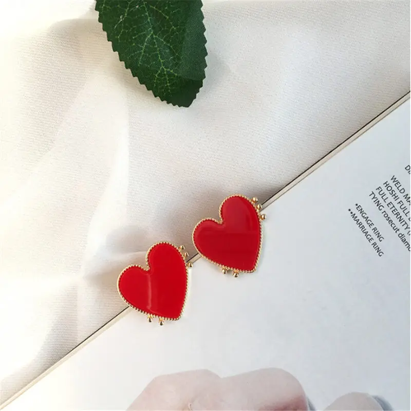 1 Pair New Bohemian Red Heart-shaped Stud Earrings for Women Gold Punk Earring Statement Jewelry Wedding Party Gift Christmas | Украшения и