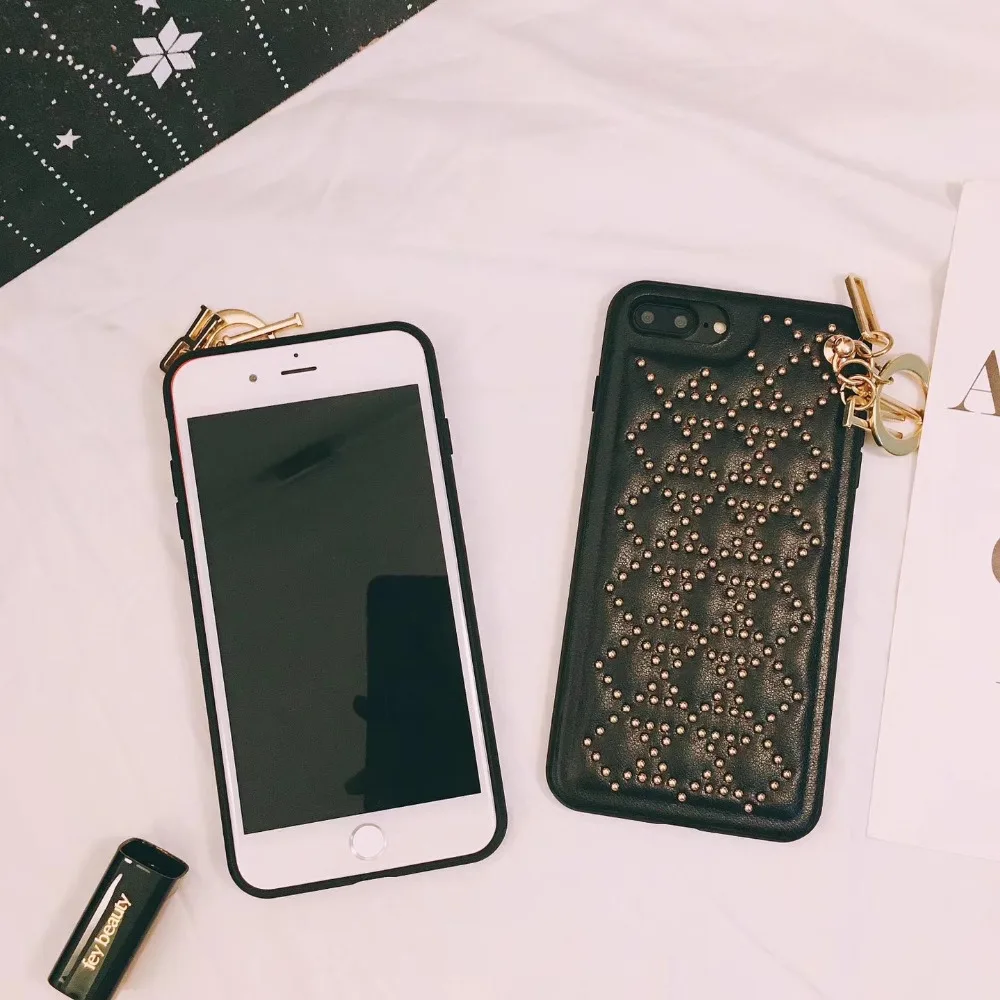 For iPhone 6 6s plus Luxury Fashion Rivet D cell Phone Cases For Apple iPhone 7 8 plus X Women Mobile phone Case Cover