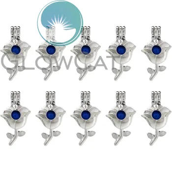 

10X K847 Rose Flower Beads Cage Locket Pendant Essential Oil Diffuser Stone Pearl Cage Jewelry Making