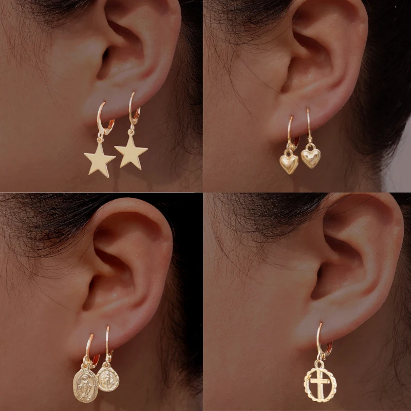 

Small Hoop Earrings Tiny Hoops earring for Women Star Cross Heart Charm Earring for Women