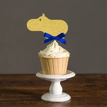 Изготовленный На Заказ бант& золото/серебро черный блестящий Бегемот кекс Picks выбор детский душ День рождения животных вечерние украшения аксессуар для кекса