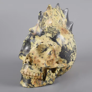 

Statue Mohawk Skull 5 Inch 882g Natural Natural grass jasper Human Head Figurine Gemstone Reiki Ornament Art Collectible