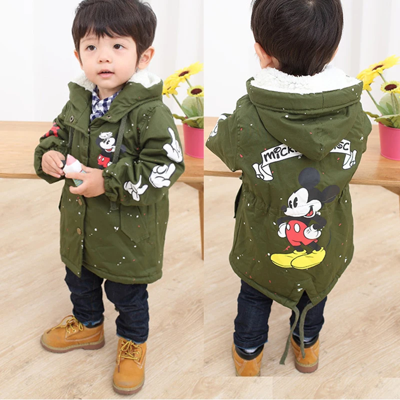 

Minnie Baby Boys Girls Hooded Jacket Coat Winter Kids Boy Windbreaker Plus Thick Velvet Outerwear Clothes