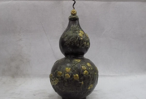 

Elegant old S0869 Chinese bronze copper Children bring lucky wealth calabash bottle gourd vase pot statue