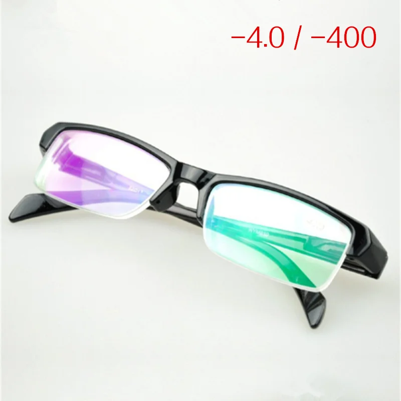 Женские очки в полуоправе для близорукости, черные очки из смолы, очки по рецепту, мужские линзы-минус-1,0-1,5-2,0-2,5-3,0-3,5-4,0 - Цвет оправы: -400