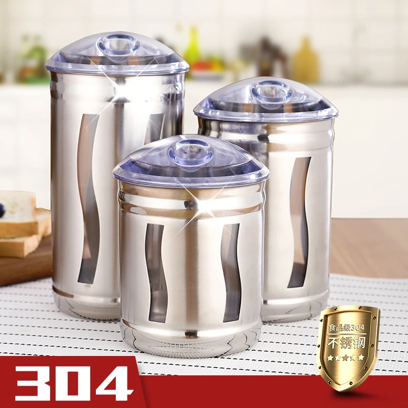 

304 Stainless Steel Sealed Tank Kitchen Food with Lid Storage Jars Spices Sugar Tea Coffee Container Organizer Cans