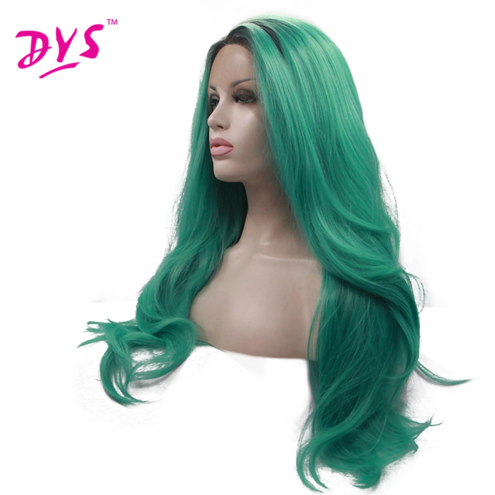 Deyngs Long Wave Black To Dark Green Ombre Synthetic Lace Front Wig Heat Resistant Pelucas Sinteticas Synthetic Wigs for Women (3)