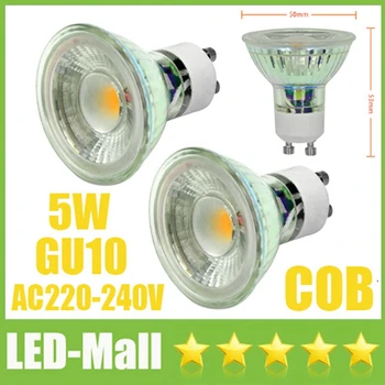 

Popular Sale Glass body GU10 COB 5W LED Spotlights AC220-240V Spot Lights Bulbs Lampada Warm/Cool white For Cabinet Showcase