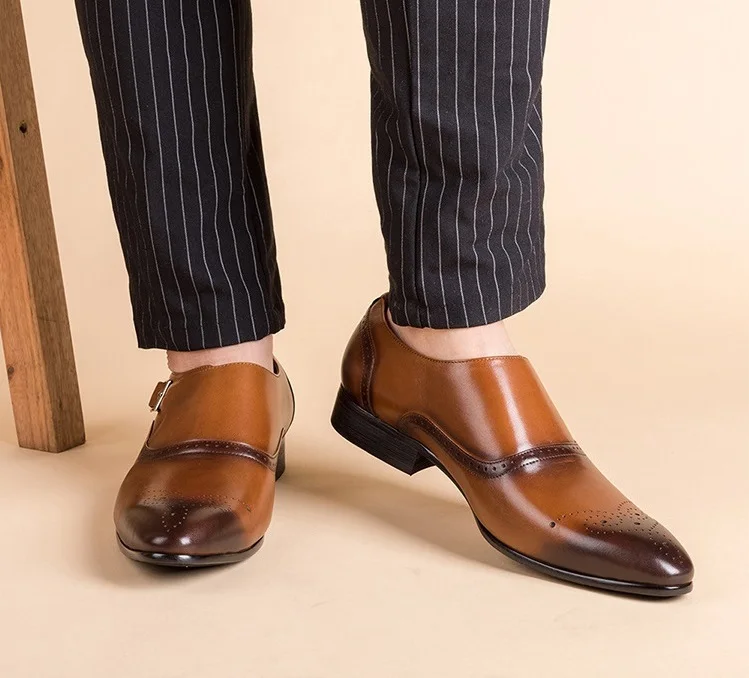Handmade Men's Natrual Leather Business Dress Suit Shoes Men Brand Bullock Genuine Leather Brown slip on Wedding Shoes Formal (14)