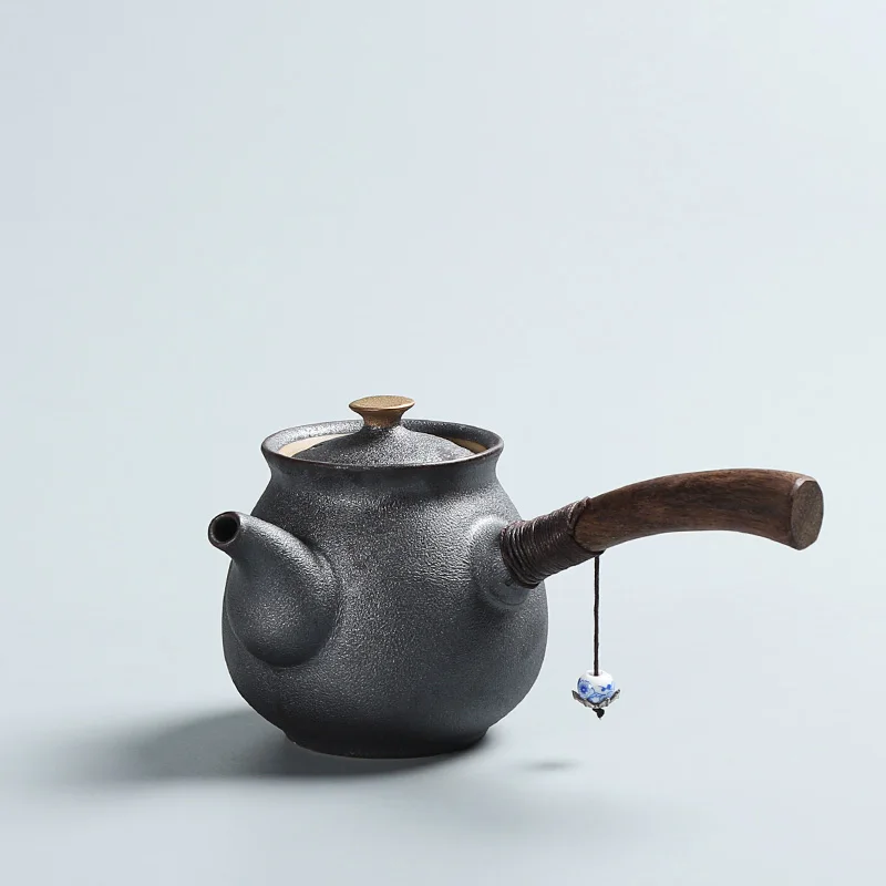 Креативные черные керамические чайники ручной работы, винтажный керамический чайник, китайский чайный набор кунг-фу, чайник, посуда для напитков