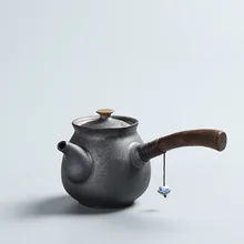 New Arrival Ceramics Japanese Style Tea Pot Vintage Kung Fu Tea Set Ebony Wooden Handle Teapots HandMade Tea Kettle Eco-Friendly