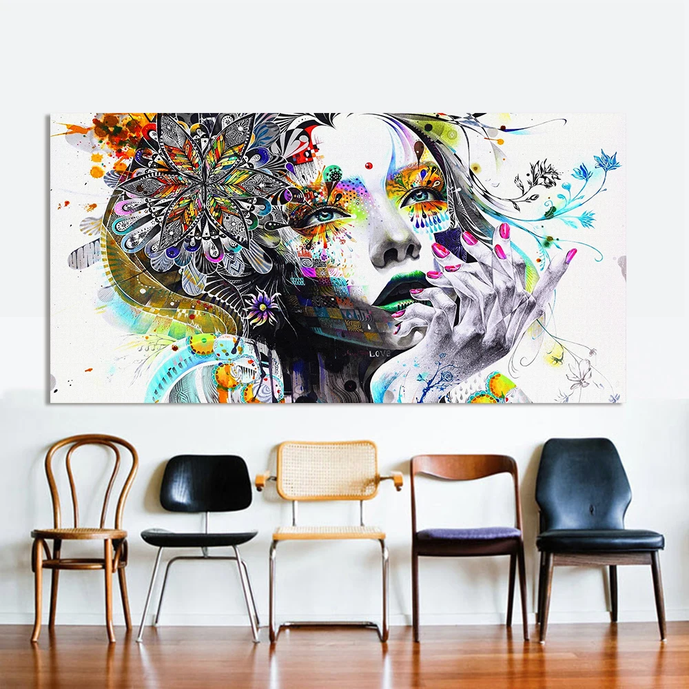 HDARTISAN Modern Canvas Art Girl With FLowers Wall Pictures For Living Room Modular Pictures Home Decor Frameless