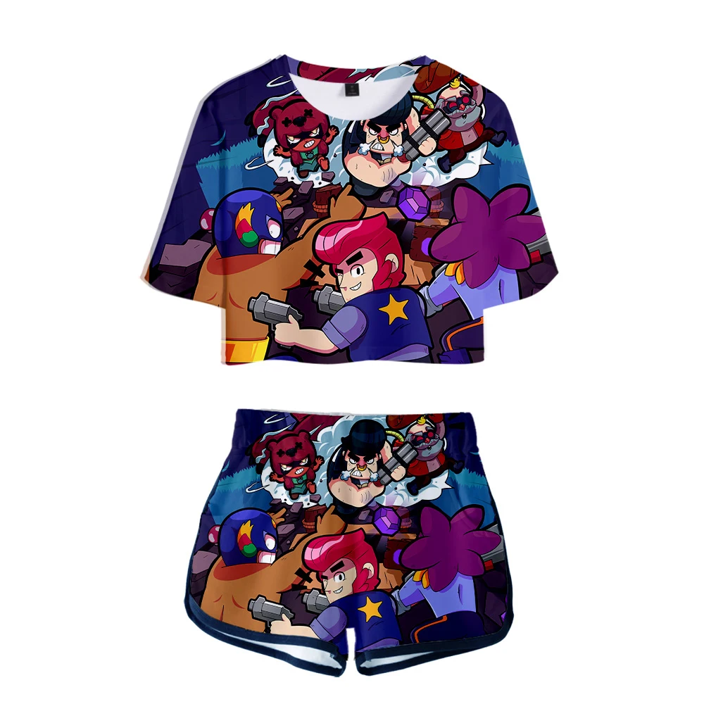 2 Piece Women SETS Women Outfits BRAWL STARS Outfit 3D Print T-Shirt Shorts Women