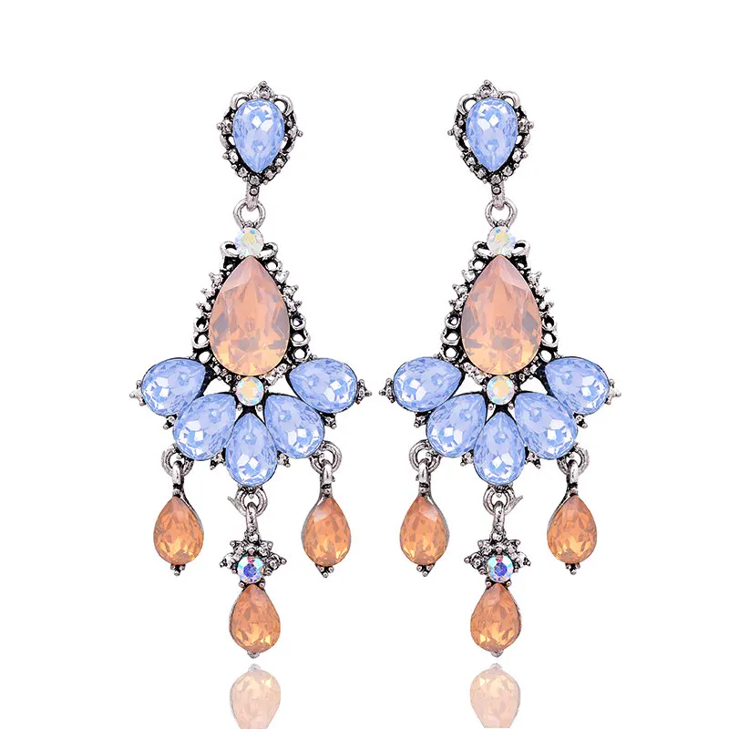 6 colors Women's fashion earrings New arrival brand sweet metal with gems drop crystal earring for women girls free shipping (3)