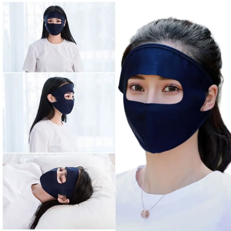 

Unisex Summer Ice Silk Thin Sunscreen Full Face Mask UV Protection Breathable Cycling Solid Color Washable Earloop Respirator