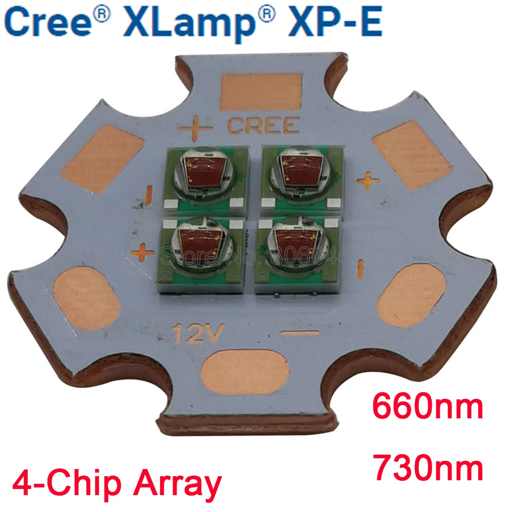 

Cree XPE 4 чипа, 10 Вт, красный, 660нм, дальний, красный, 730 нм, светодиодный излучатель, 4 светодиодных чипа, светодиодная матрица с 20 мм Cooper PCB