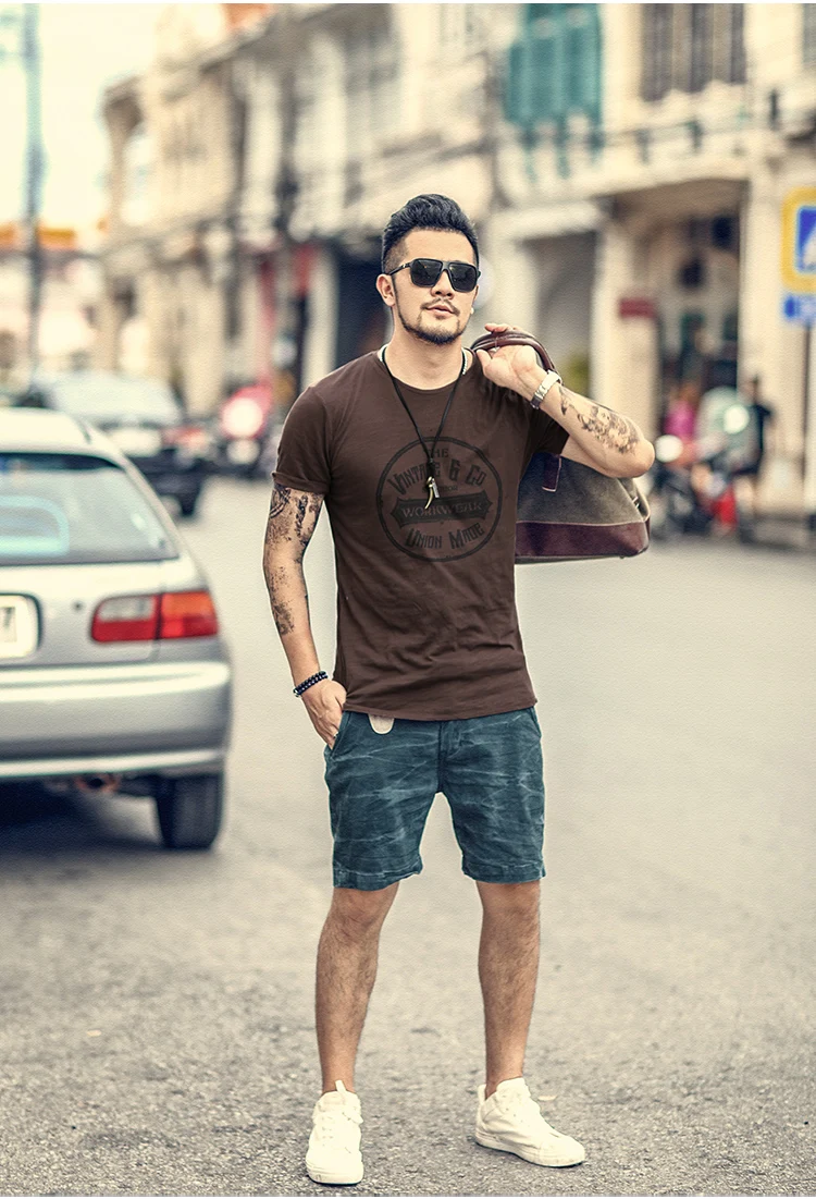 Летняя мужская новая уличная трендовая футболка с коротким рукавом и буквенным принтом в стиле ретро, Мужская модная хлопковая Повседневная тонкая футболка с круглым вырезом T380