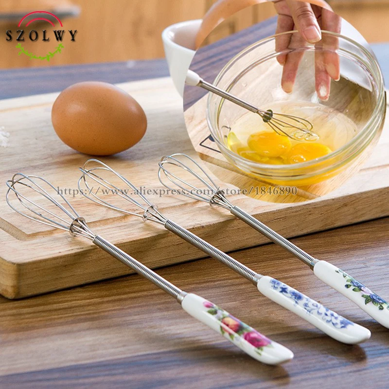 

1pc New Stainless Steel Coffee Milk Drink ceramic handle Whisk Mixer Stirrer Frother Egg Beater Kitchen cooking tools