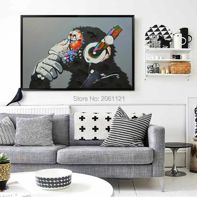 

Hand painted black gray animal wall paintings ape monkey oil painting gorilla canvas art modern designed home decor picture gift